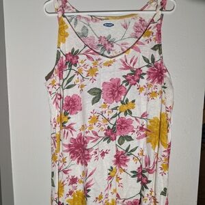 Old Navy Floral Tank Top - Pink, Yellow & Green on Cream